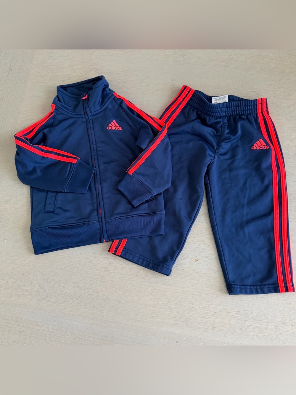 Adidas Boys Tracksuit Jacket and Pants Set Sz 18m Navy Blue and Neon Orange